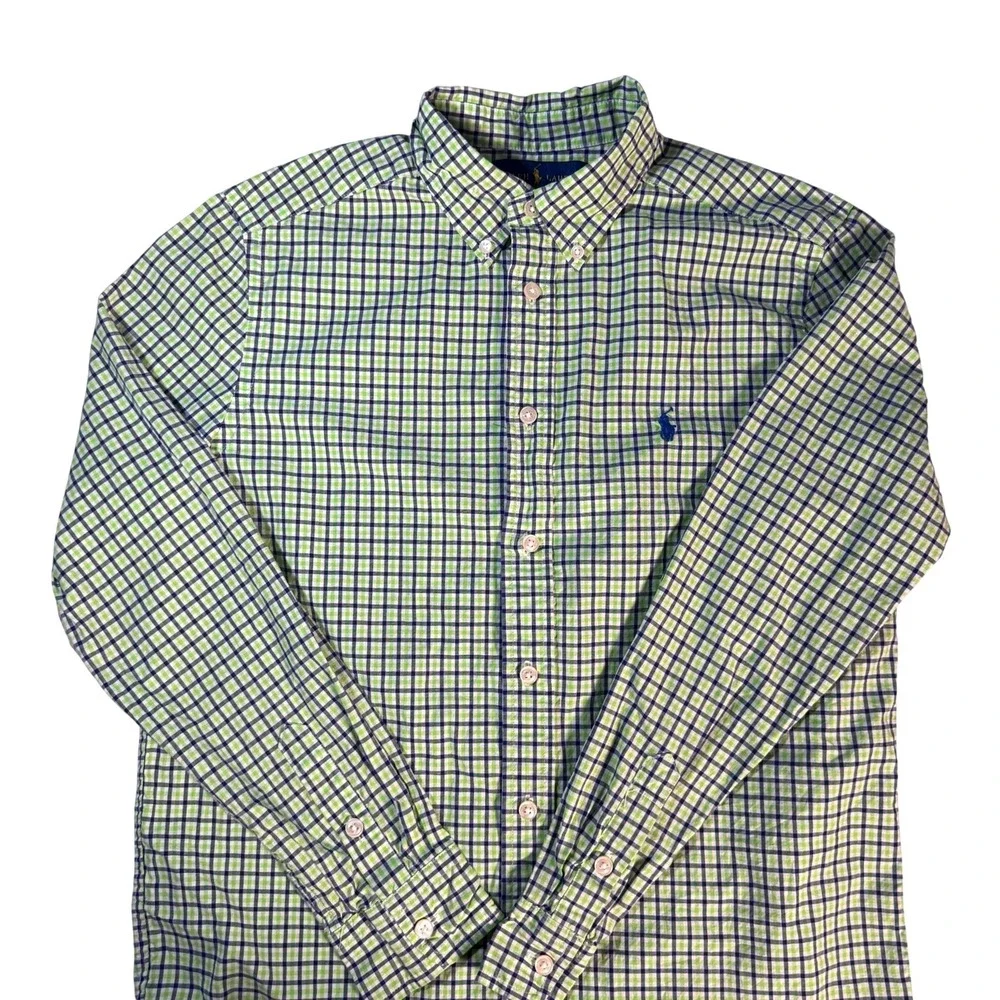 Kids Ralph Lauren Long Sleeve Button Down Shirt Plaid Green Navy‎ L (14-16)